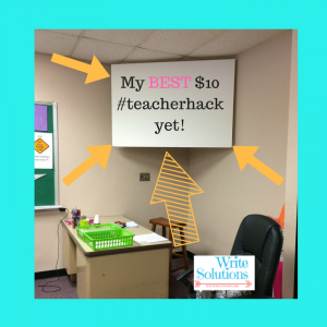 DIY projector screen in classroom hanging from ceiling
